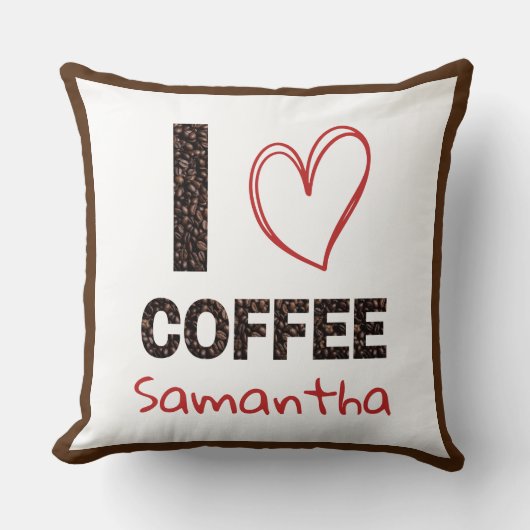 Coffee Lover Custom Name Coffee Bean Design クッション (正面)