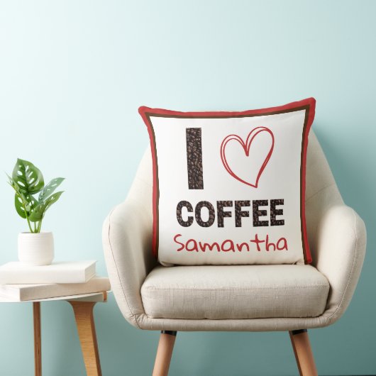 Coffee Lover Custom Name Coffee Bean Gift for Her クッション (椅子)