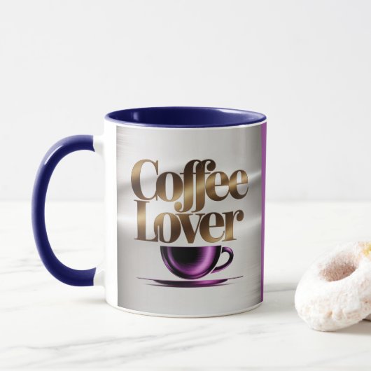 Coffee Lover Modern Purple Blue Mug マグカップ (ドーナツ)