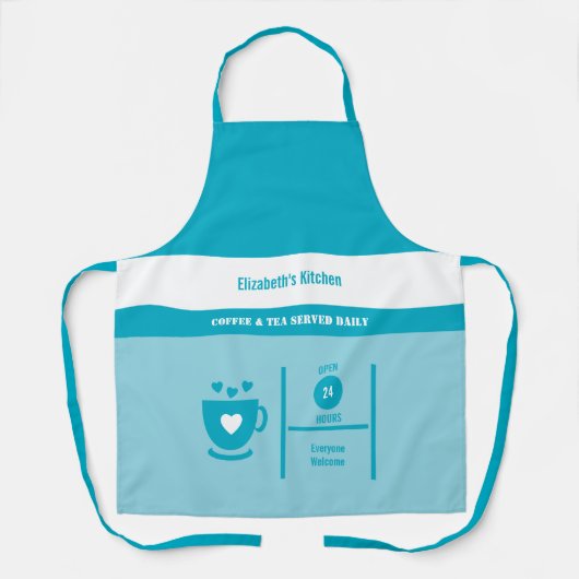 Coffee lover name kitchen blue エプロン (正面)