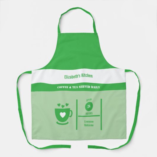 Coffee lover name kitchen green エプロン (正面)