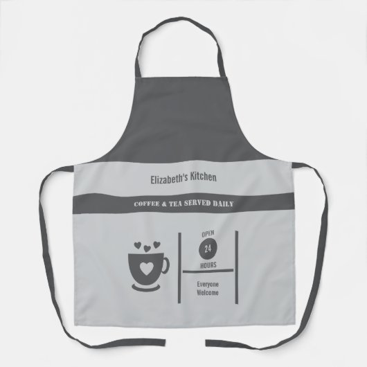 Coffee lover name kitchen grey エプロン (正面)