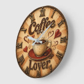 Coffee Lover Rustic Farmhouse Coffee Cup ラージ壁時計 (傾斜)