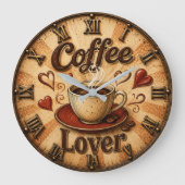 Coffee Lover Rustic Farmhouse Coffee Cup ラージ壁時計 (正面)