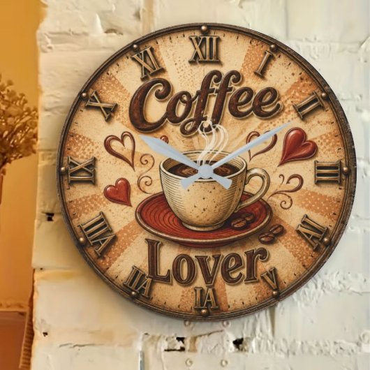 Coffee Lover Rustic Farmhouse Coffee Cup ラージ壁時計