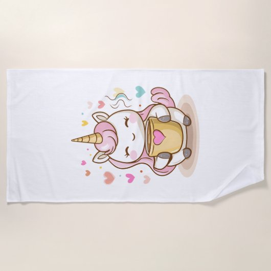 Coffee Lover Unicorn (1) ビーチタオル (正面)