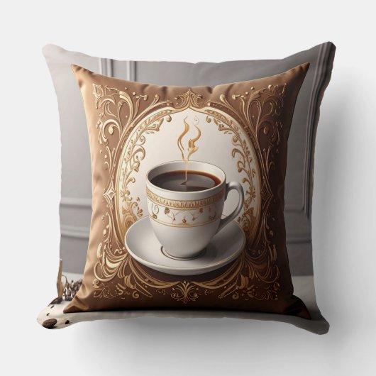 Coffee Lover's Haven Throw Pillow - Luxurious Pill クッション (正面)
