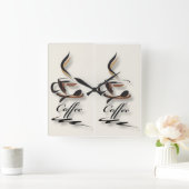 Coffee Lovers Wall Clock – Two Cups of Coffee & Co スクエア壁時計 (ホーム)