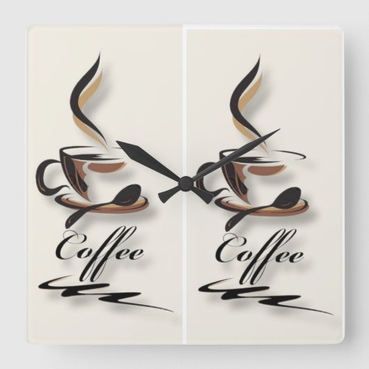 Coffee Lovers Wall Clock – Two Cups of Coffee & Co スクエア壁時計 (正面)