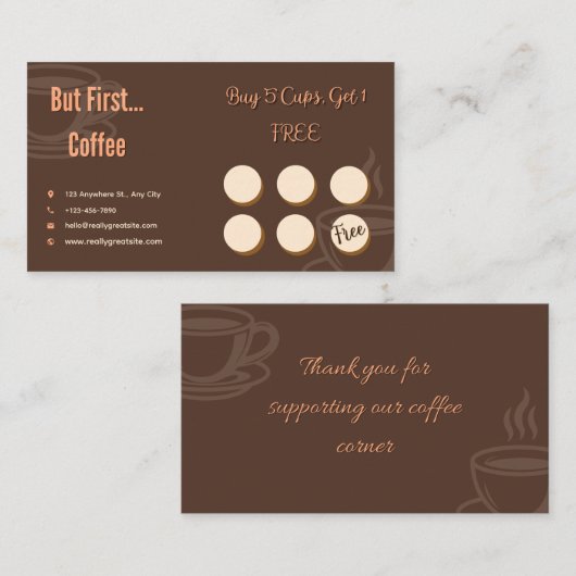 Coffee Loyalty Card Minimal Brown ロイヤリティカード (正面/裏面)