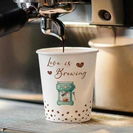 Coffee Machine Love is Brewing ブラウン・ブライダルシャワー 紙コップ