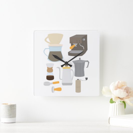 Coffee Maker Tools スクエア壁時計 (ホーム)
