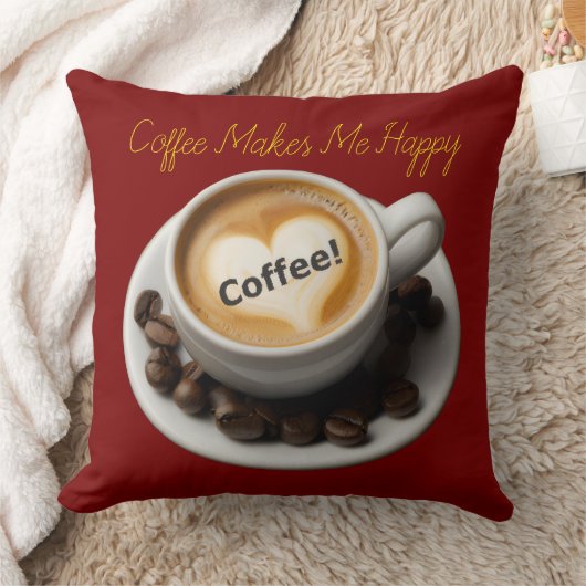 Coffee Makes Me Happy Throw Pillow クッション (ブランケット)