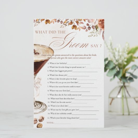 Coffee Martini What Groom Say Bridal Shower Game (スタンド正面)