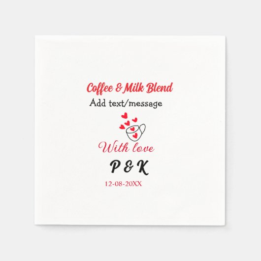 Coffee & milk blend love couple coffee red heart n スタンダードカクテルナプキン (正面)