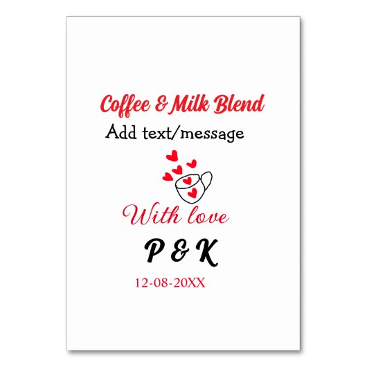 Coffee & milk blend love couple coffee red heart n テーブルナンバー (正面)