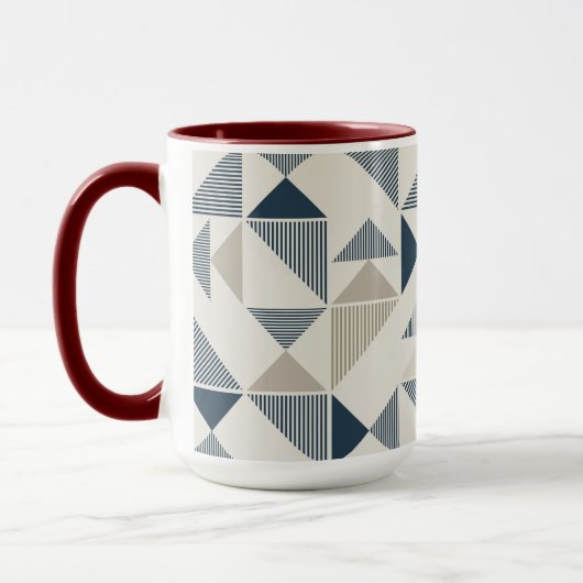 Coffee Mug – Blue & Beige Triangle Design  マグカップ (左)