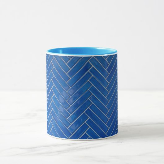 Coffee Mug Blue Herringbone Pattern Geometric マグカップ (中央)