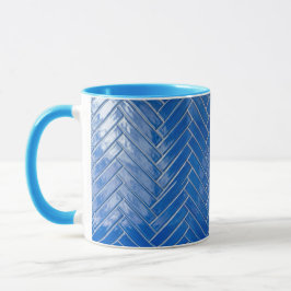 Coffee Mug Blue Herringbone Pattern Geometric マグカップ