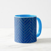 Coffee Mug Blue Herringbone Pattern Geometric マグカップ (正面右)