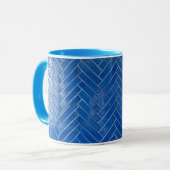 Coffee Mug Blue Herringbone Pattern Geometric マグカップ (正面左)
