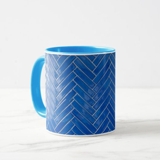 Coffee Mug Blue Herringbone Pattern Geometric マグカップ (正面左)