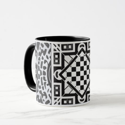 coffee mug,motifs géométriques en noir et blanc マグカップ (正面左)