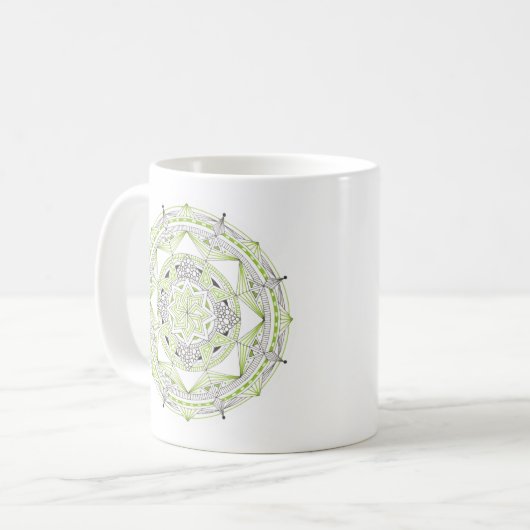Coffee Mug Original Mandala Design 2-sided Green コーヒーマグカップ (正面左)