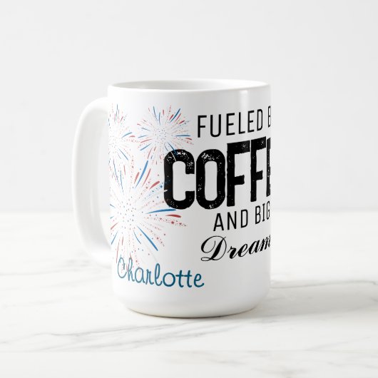 Coffee Mug Patriotic 4th of July Custom Name コーヒーマグカップ (正面左)