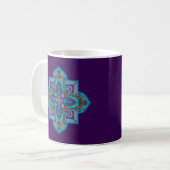 Coffee mug with blue mandala, purple background コーヒーマグカップ (正面左)