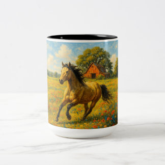 Coffee Mug with Running Horse Original Artwork ツートーンマグカップ