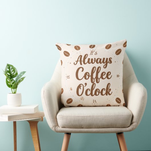 Coffee O'Clock Pillow - Funny Coffee Time Throw クッション (椅子)