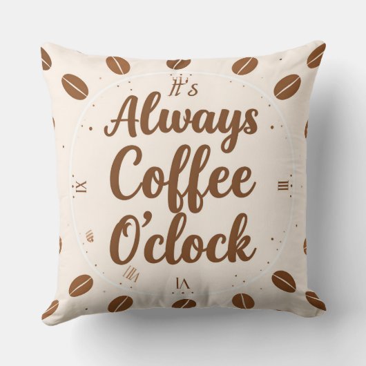 Coffee O'Clock Pillow - Funny Coffee Time Throw クッション (裏面)