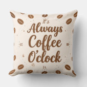 Coffee O'Clock Pillow - Funny Coffee Time Throw クッション (正面)
