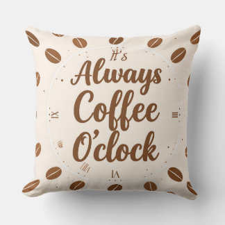 Coffee O'Clock Pillow - Funny Coffee Time Throw クッション