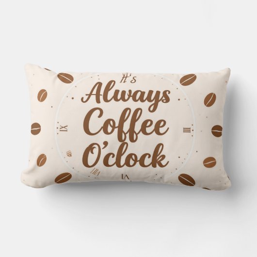 Coffee O'Clock Pillow - Funny Coffee Time Throw  ランバークッション (正面)
