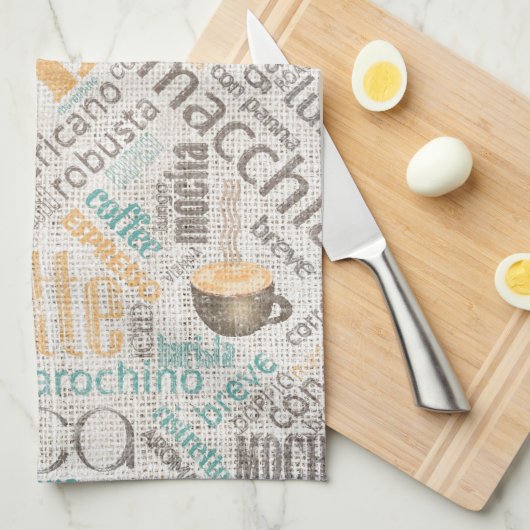 Coffee on Burlap Word Cloudティール(緑がかった色)ID283 キッチンタオル (四つ折り)