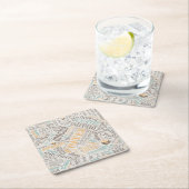 Coffee on Burlap Word Cloudティール(緑がかった色)ID283 スクエアペーパーコースター (インサイチュ)