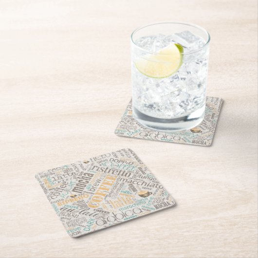 Coffee on Burlap Word Cloudティール（緑がかった色）ID283 スクエアペーパーコースター (インサイチュ)