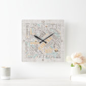 Coffee on Burlap Word Cloudティール(緑がかった色)ID283 スクエア壁時計 (ホーム)