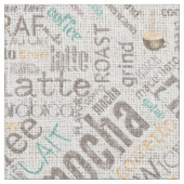 Coffee on Burlap Word Cloudティール（緑がかった色）ID283 ファブリック (クローズアップ)