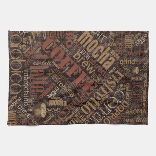 Coffee on Burlap Word Cloud Brown ID283 キッチンタオル (横)
