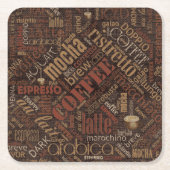 Coffee on Burlap Word Cloud Brown ID283 スクエアペーパーコースター (正面)