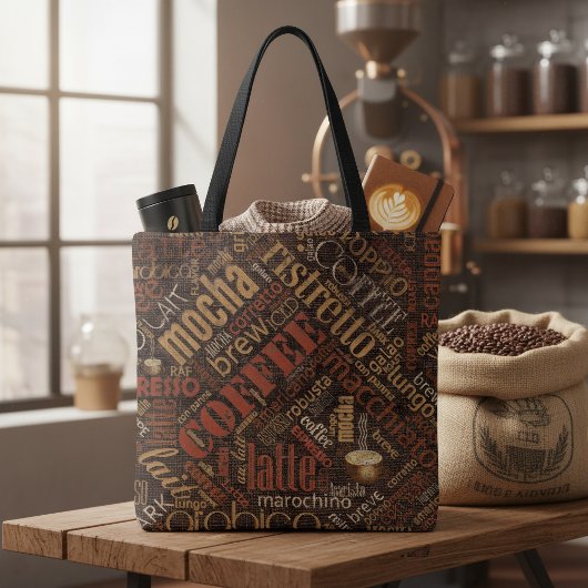 Coffee on Burlap Word Cloud Brown ID283 トートバッグ