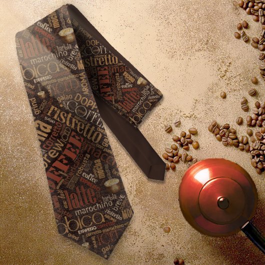 Coffee on Burlap Word Cloud Brown ID283 ネクタイ