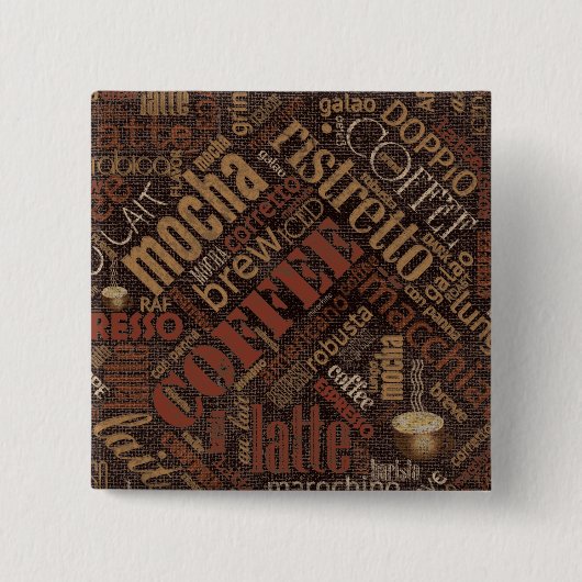 Coffee on Burlap Word Cloud Brown ID283 缶バッジ (正面)