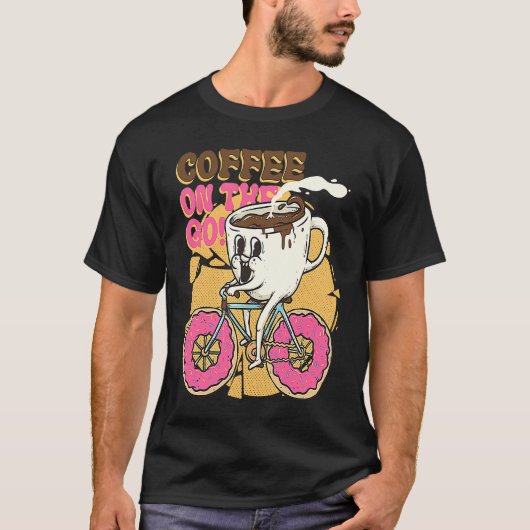 Coffee on the Go Surreal Pun Caffeine Coffee Lover Tシャツ (正面)