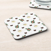 Coffee Pattern with Beans, Cups, and Coffee trees コースター (左側)