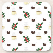 Coffee Pattern with Beans, Cups, and Coffee trees コースター (正面)