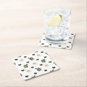 Coffee Pattern with Beans, Cups, and Coffee trees スクエアペーパーコースター (インサイチュ)